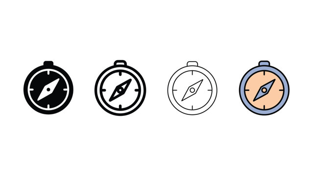 Set of four different style compass icons with transparent background