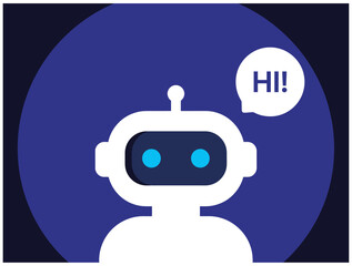 Friendly ai chatbot icon with a round speech bubble saying hi for digital customer support © MDTAREQ