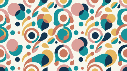 Fototapeta premium Flat 2D vector background pattern, abstract geometric shapes, smooth curves, circles and organic forms, modern minimal design, clean composition, seamless pattern, balanced layout, trendy color palett