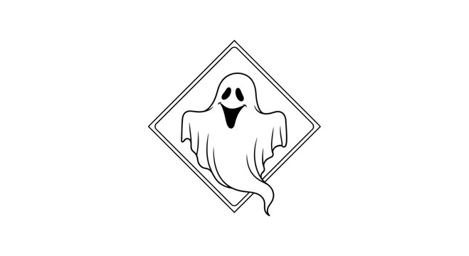 Spooky Ghost Icon in Diamond Frame, Halloween Symbol, Cartoon Style
