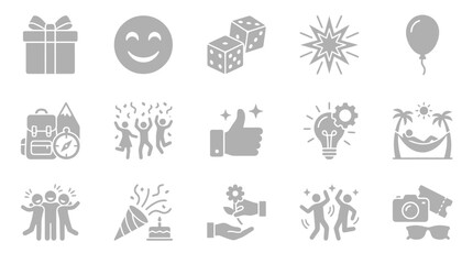 Fototapeta premium Collection of icons representing celebration, leisure, and success in a modern flat design style.
