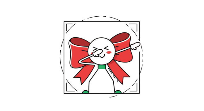Cute Red Bow Character Dabbing Dance Pose, Festive Celebration, Cartoon Style