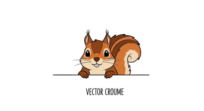 Cute Squirrel Peeking Over Edge, Cartoon Vector Illustration