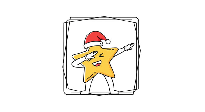 Dabbing Star Character Wearing Santa Hat, Christmas Celebration, Festive Fun