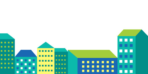 Naklejka premium Minimal colorful city skyline background with modern buildings and large copy space ideal for urban development, business presentations, real estate, banners and website headers.