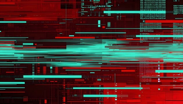 Digital Glitch Abstract Background, Cyberpunk Data Corruption Art, Red Cyan Glitch Texture