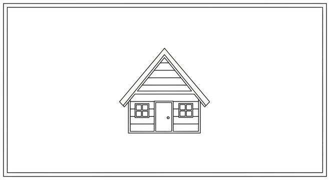 Simple A-frame Cabin Outline Drawing, Minimalist House Sketch, Vector Illustration