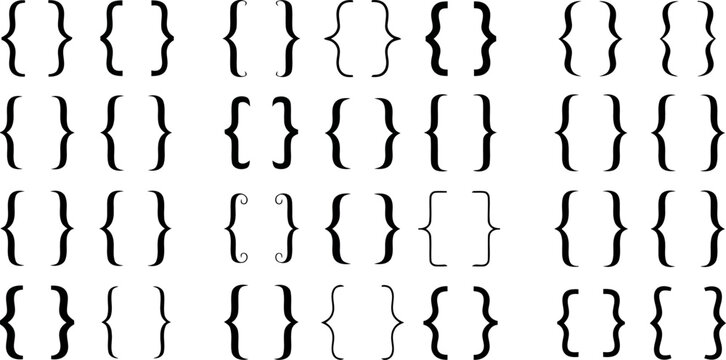 Assortment of black curly braces and bracket shapes in a grid brackets parentheses