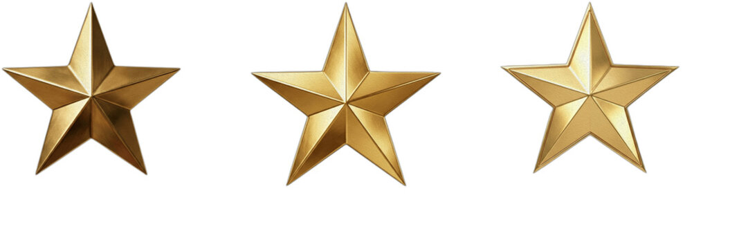 Gold Star PNG Set - Metallic 3D Golden Stars Isolated on Transparent Background for Award Badges, Rating Reviews Graphic Design, Luxury Premium Web Elements, Celebration Success Clipart Digital Stock 
