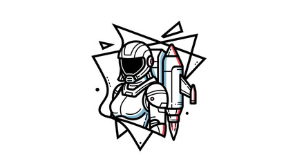 Obraz premium Astronaut Woman with Rocket Pack, Sci-Fi Character, Geometric Abstract Background