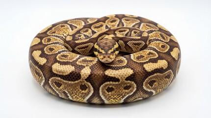 Fototapeta premium Brown and yellow ball python snake curled in a circle