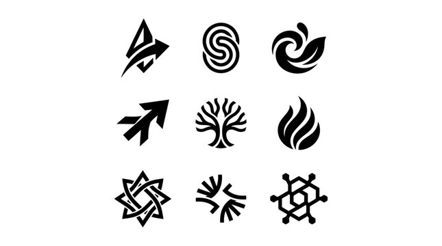 Black abstract symbols and icons.