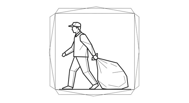 Sanitation Worker Carrying Heavy Trash Bag, Waste Management Concept
