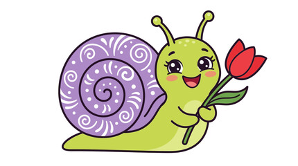Obraz premium Snail Holding Red Tulip.
