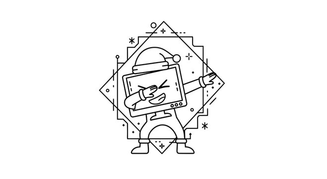 Funny computer character dabbing in Santa hat, Christmas celebration, vector illustration