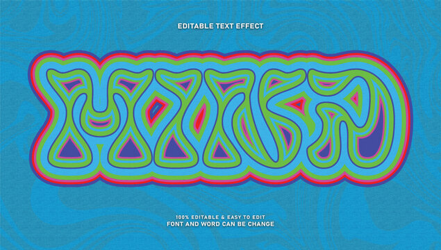 Retro psychedelic mind editable text effect trippy wavy neon font style vector template