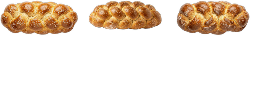Challah Braid Bread Loaf PNG Clipart Set, Golden Crust Jewish Traditional Bakery Product Isolated Graphic Elements for Shabbat Holiday Dinner, Homemade Brioche Pastry, Fresh Baked Bun Vector Illustrat