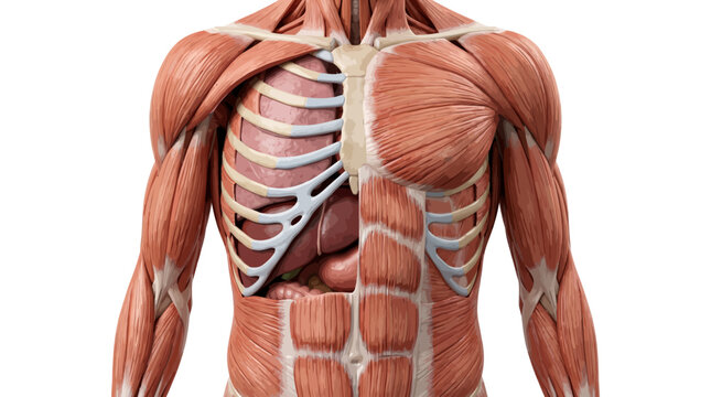 Detailed illustration of a human torso showing muscles and skeletal system from the back.