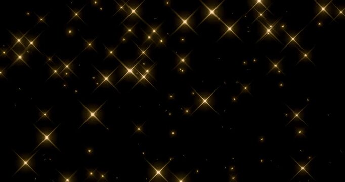 Glittering gold dust fall in black background. Sparkling glow effect. 4K 3D rendering loop animation.