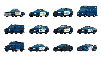 Cartoon police car and armored vehicle vector set © rama coloring studio