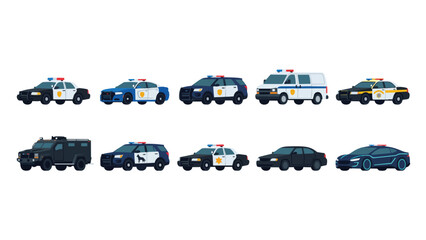 Flat vector set of police cars and law enforcement vehicles © rama coloring studio