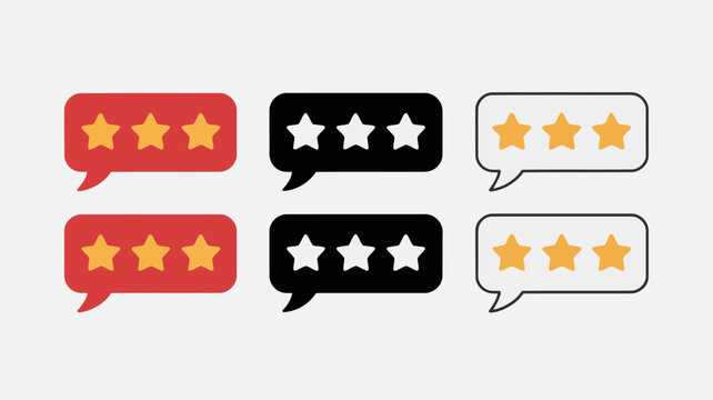 Three Sets of Star Ratings in Speech Bubbles Red Black White review feedback