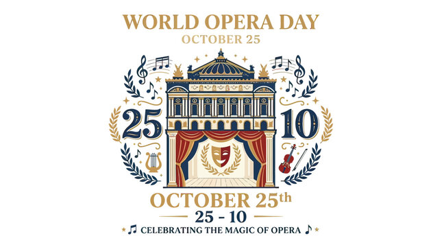 World Opera Day Celebration Vector Illustration Featuring Classic Theater Stage and Musical Elements