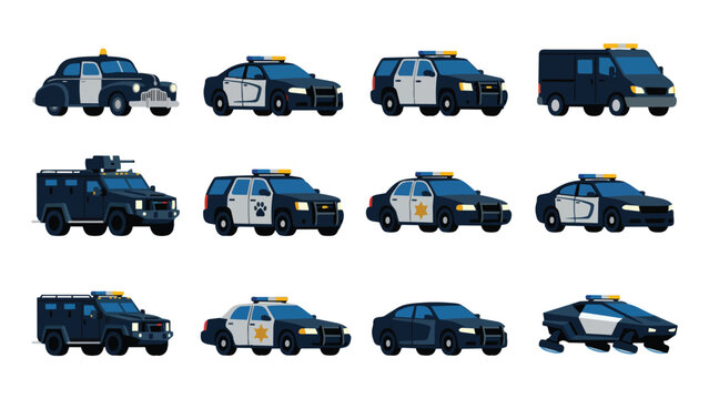 Various police car icons and law enforcement vehicles