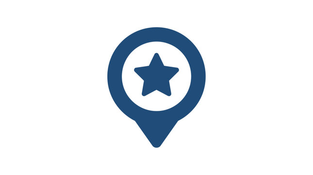 Blue star location pin icon symbol.