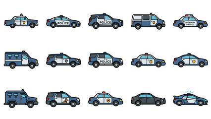 Diverse collection of police vehicle and patrol car icons © rama coloring studio