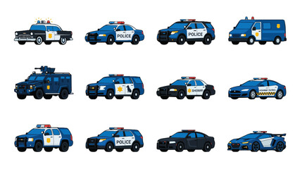 Illustrations of various police cars and law enforcement vehicles © rama coloring studio