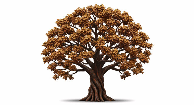 Tree with brown leaves and red berries