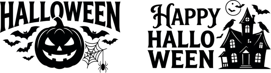 Halloween day typography designs jack o' lantern spooky village graphics © Ragia