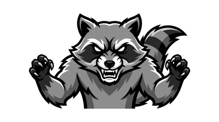 Aggressive Raccoon Mascot Illustration in Grayscale Style. © bhinar