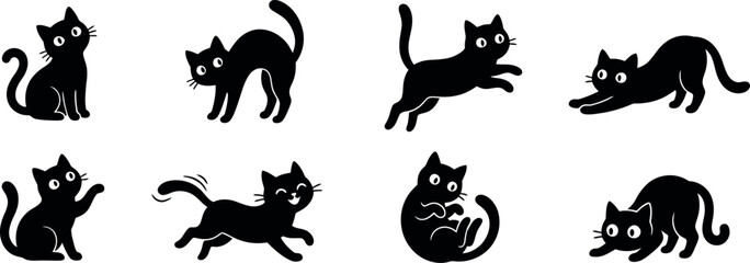 Halloween black cat silhouettes for spooky decorations and designs © Ragia