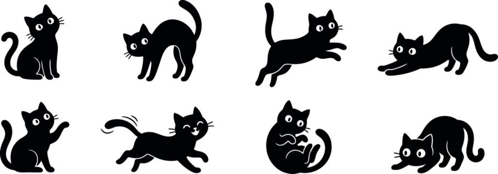 Halloween black cat silhouettes for spooky decorations and designs