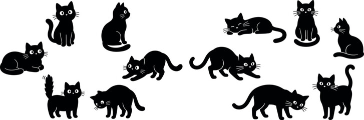 Halloween black cats collection spooky feline illustrations for halloween day © Ragia