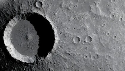 Fototapeta premium Detailed close-up view of moon craters on the surface during the August full moon supermoon event, presenting an astronomical exploration concept with dramatic shadows