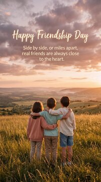 Children embracing on friendship day in a field