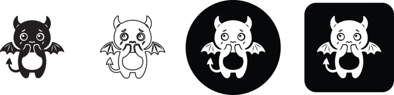 Cute little baby monster crying cartoon character vector illustration icons set