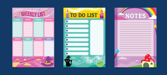 Naklejka premium Colorful weekly planner and to-do list set