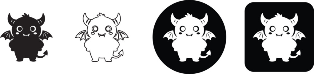Fototapeta premium Cute little devil monster character icon set with wings and horns