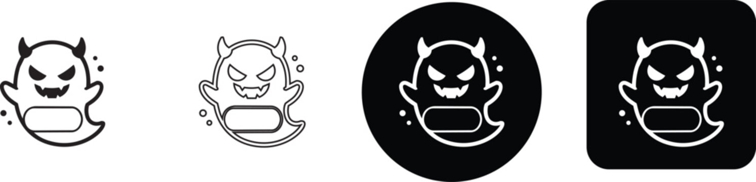 Scary evil ghost icon pack with devil horns and creepy smiling face