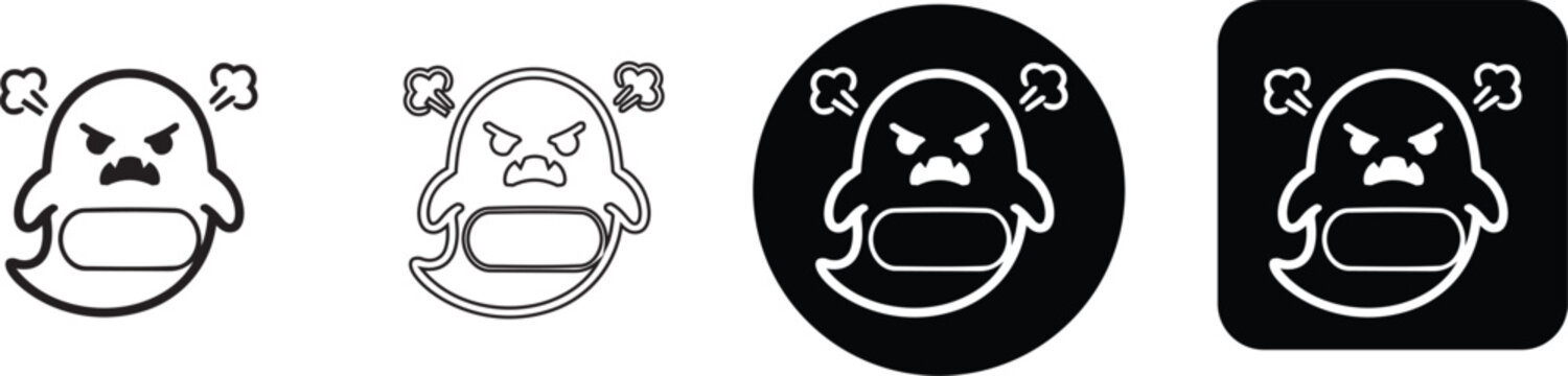 Mad angry ghost character icon collection showing furious expression in multi styles