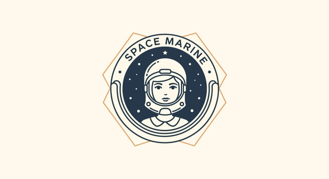 Space Marine Astronaut Emblem Badge Logo with Stars and Helmeted Face
