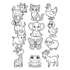 Obraz premium Colorful cartoon farm and zoo animals for kids educational materials and childrens book illustrations