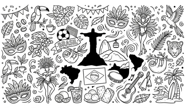 Brazil Cartoon Doodle Vector Illustration Set