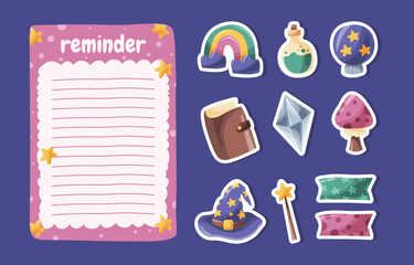 Fototapeta premium Flat fantasy stickers and reminder note set