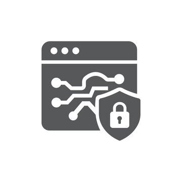 Cyber security icon in flat style, secure website browser vector illustration, data protection and network safety concept