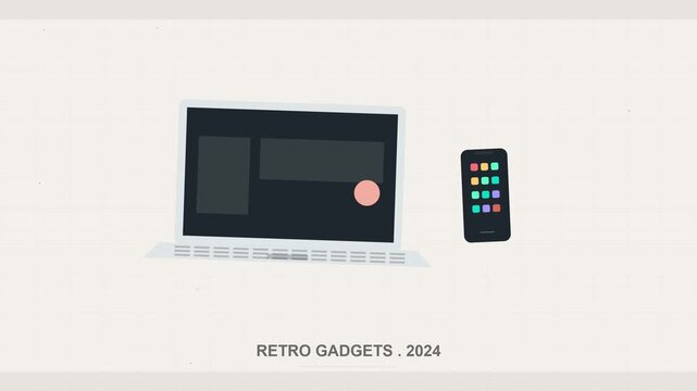 Retro flat gadget animation, imperfect 16:9, 60fps, 2K